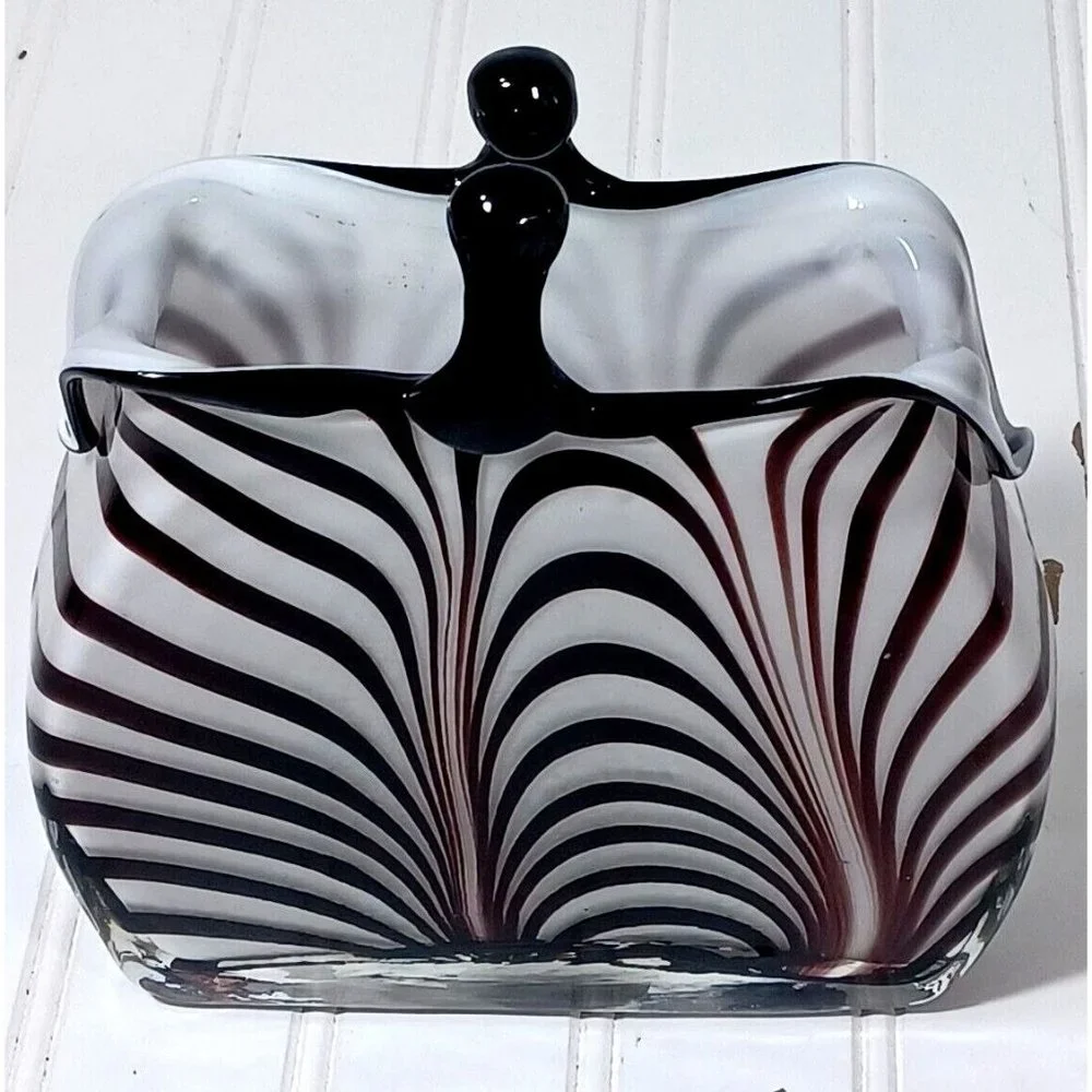 Rare Murano Optical Illusion MCM Vtg Handbag Purse Art Glass Vase Planter 1960s - Picture 10 of 10
